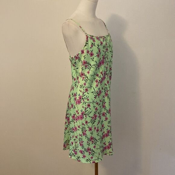 Zara Green and Pink Floral Satin Effect Mini Slip Dress Size L - Picture 7 of 15